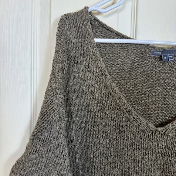 Vince Oversized V-Neck Sweater Women’s Medium Knit Gray Wool Linen Alpaca Blend - Picture 2 of 6